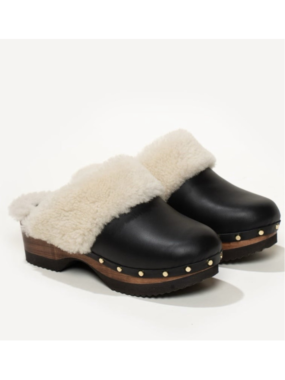 M. Gemi The Greta Shearling Slip On Black Leather Clog